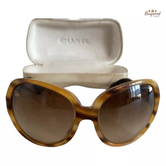 Authentic CHANEL Brown Frame Brown Tint White Pearl Sunglasses 5141-H - Picture 1 of 14